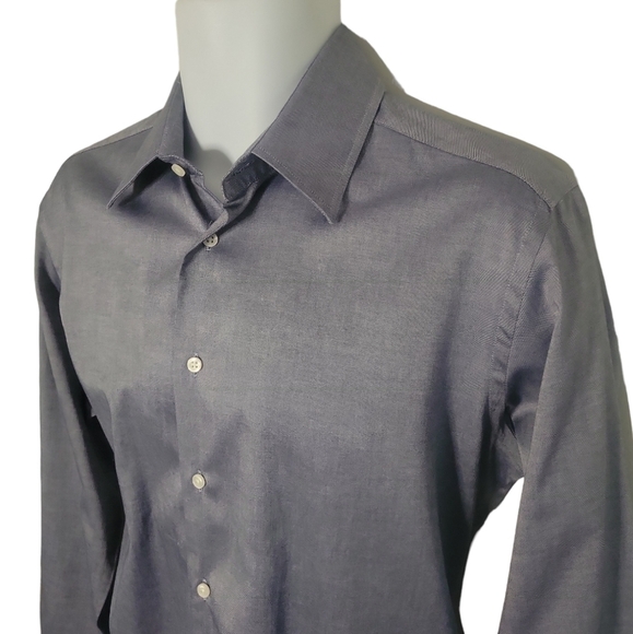 SAKS Fifth Avenue Black Slim Fit Dress Preppy Office Luxury Acadamia Shirt Mens - Picture 3 of 7